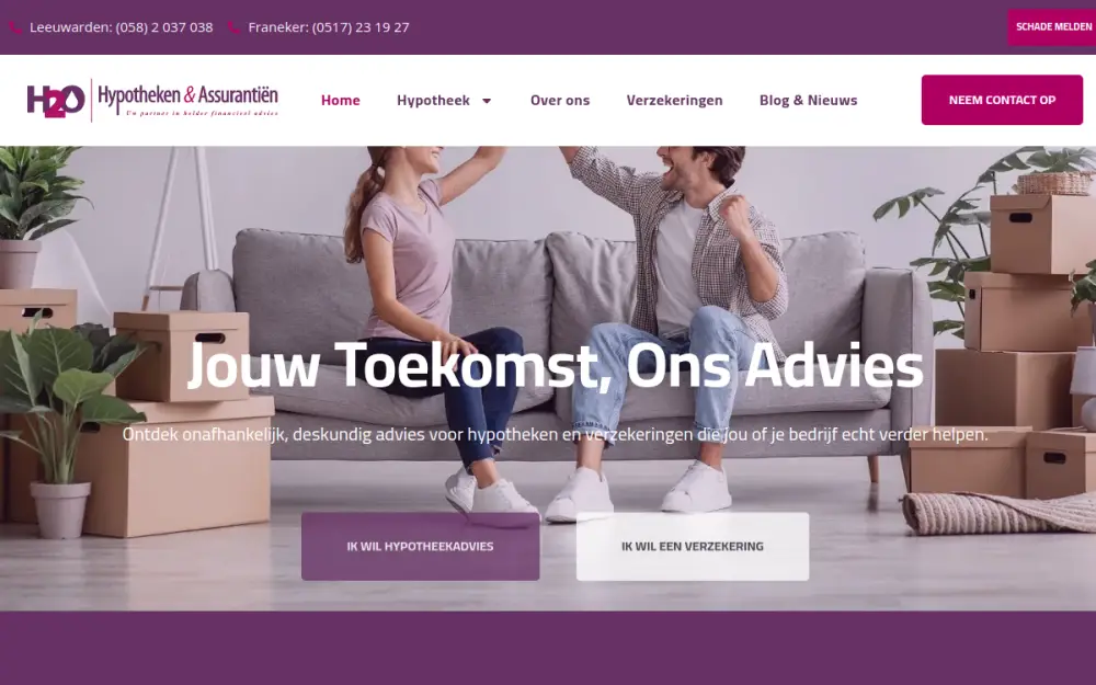 Website van H2O Hypotheek