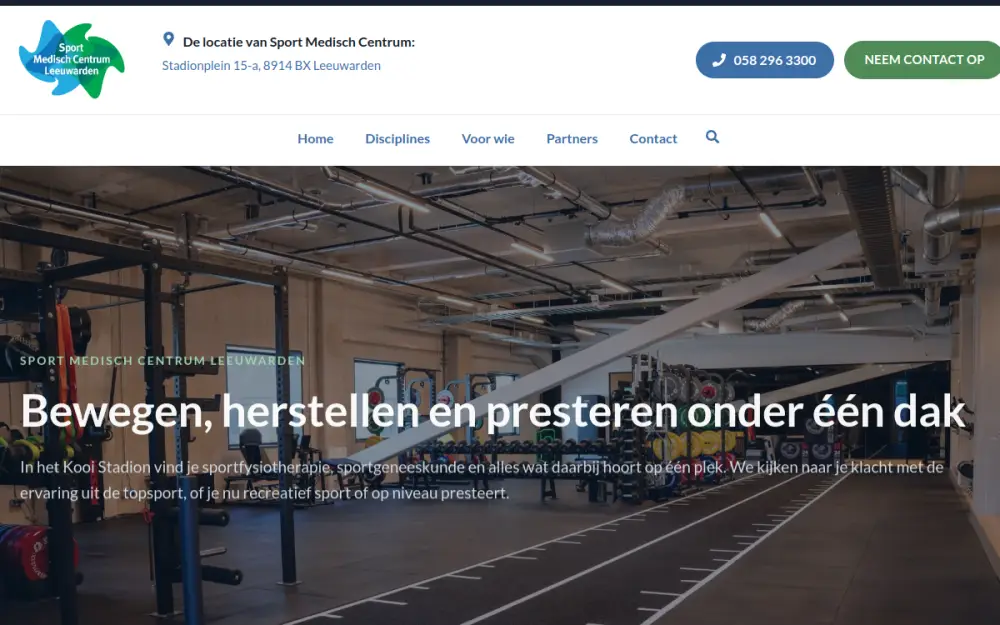 Website van Sport Medisch Centrum